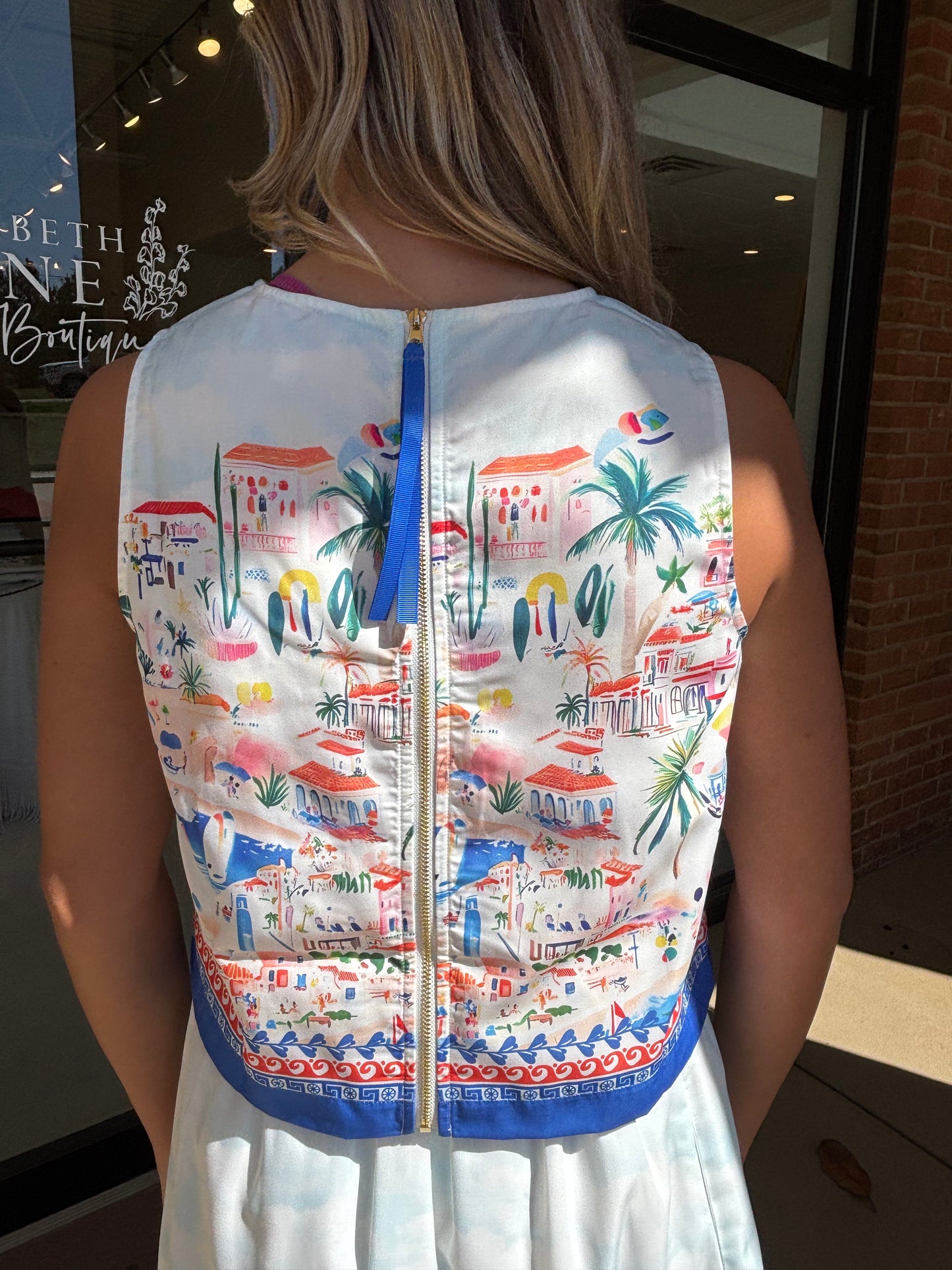 Joy Joy Back Zip Sleeveless Top - Seaside Village