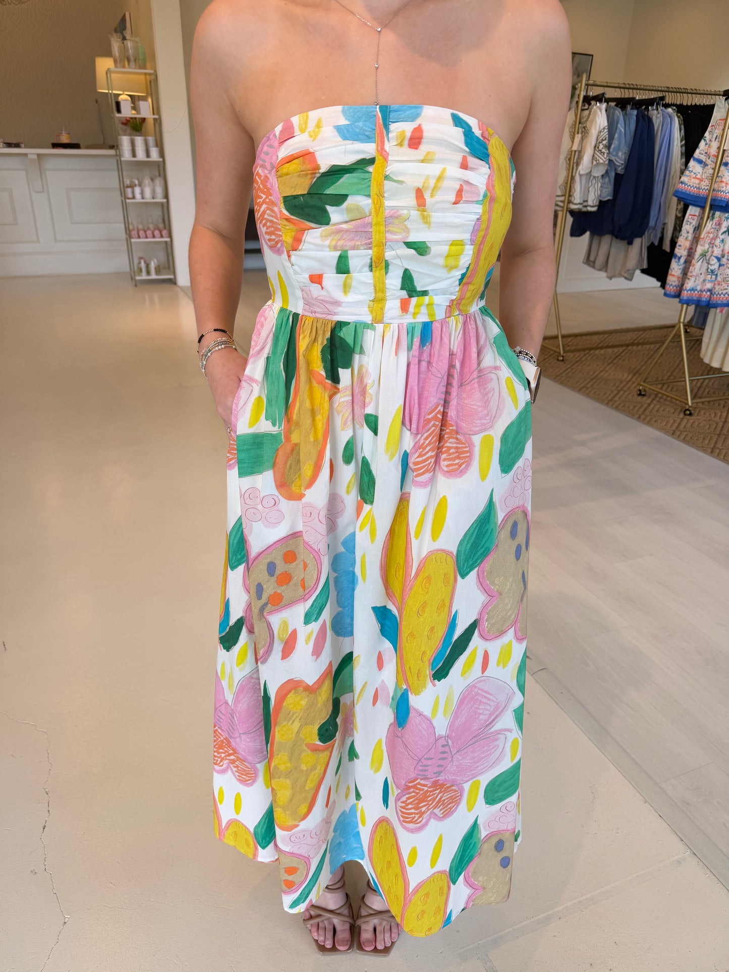 Joy Joy Gathers Tube Dress - Garden Art