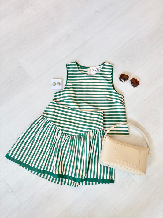 Joy Joy Back Zip Sleeveless Top - Green Stripe