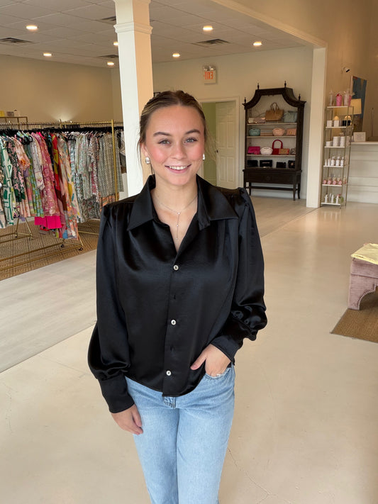 Fifteen Twenty Black Blouse Long-Sleeve (MISSING BUTTON)