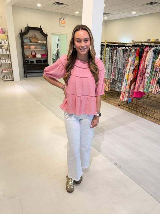Joy Joy Pink Trimmed Tiered Swing Top