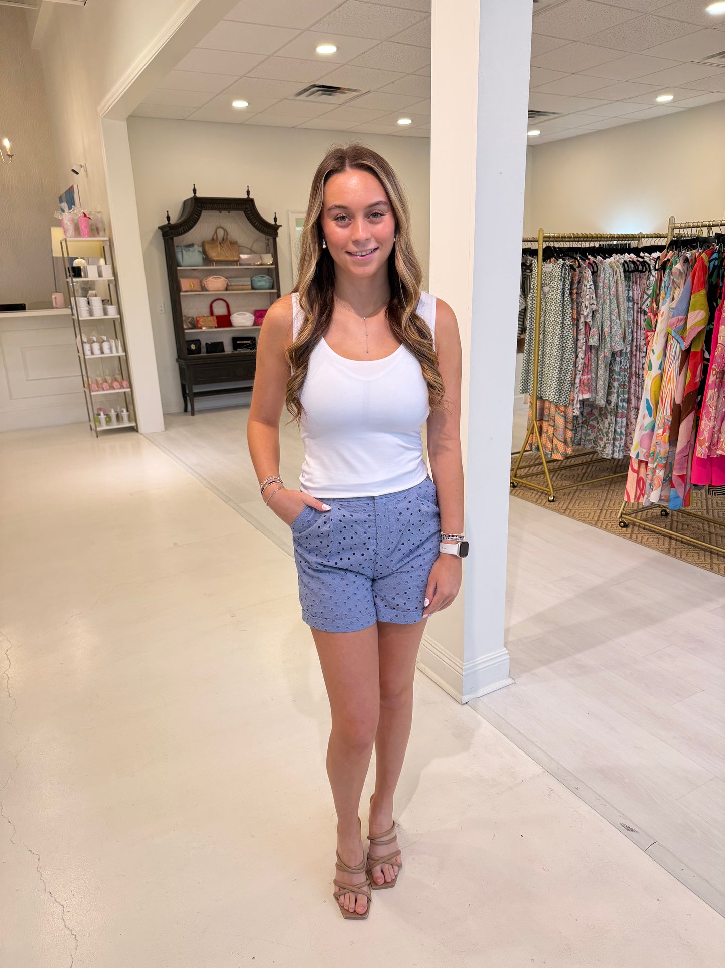 Grace and Mila Blue Lace Shorts