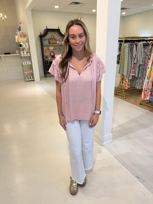 Karen Kane Flutter Sleeve Top- Pink