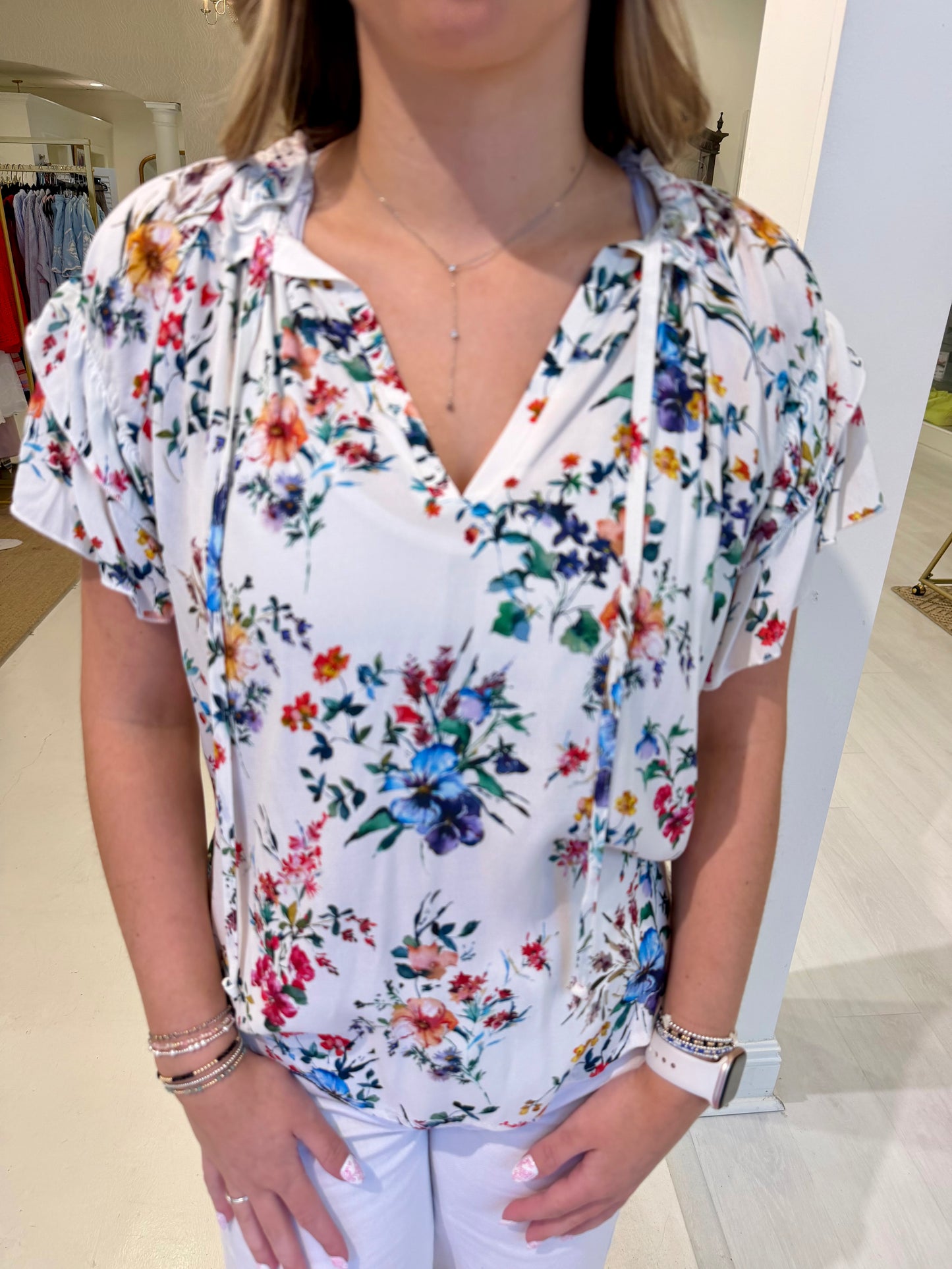 Karen Kane Flutter Sleeve Top- Garden