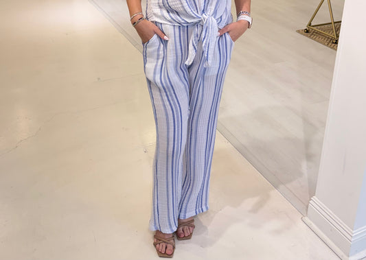 Red Haute Striped Gauze Pant