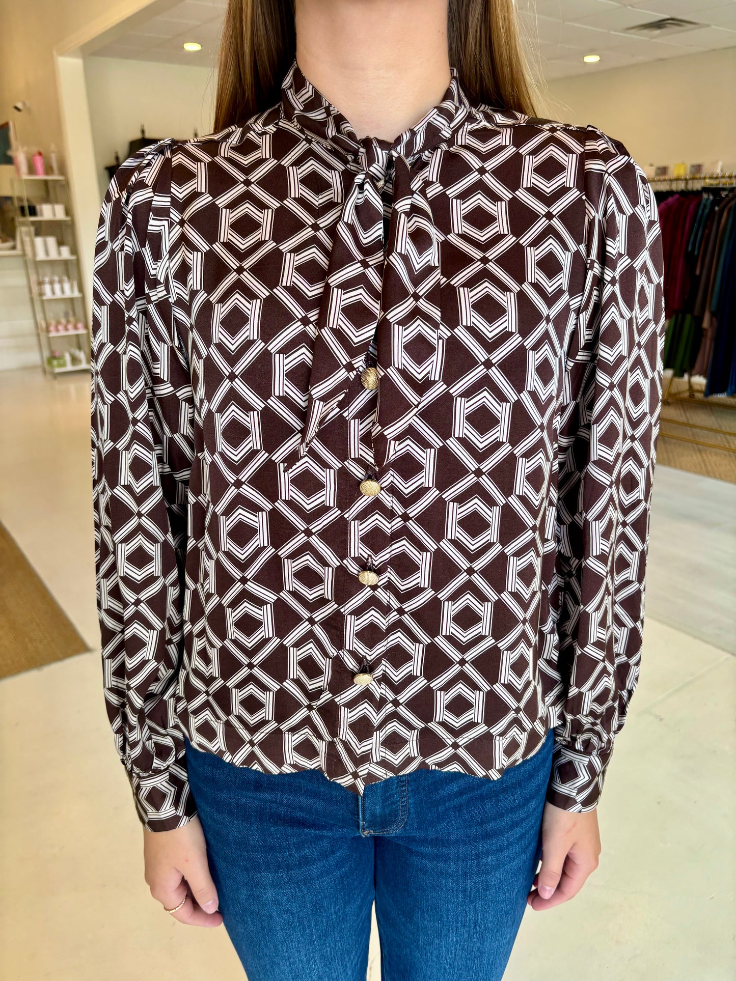 Esqualo Blouse with Bow - Warm Cacao