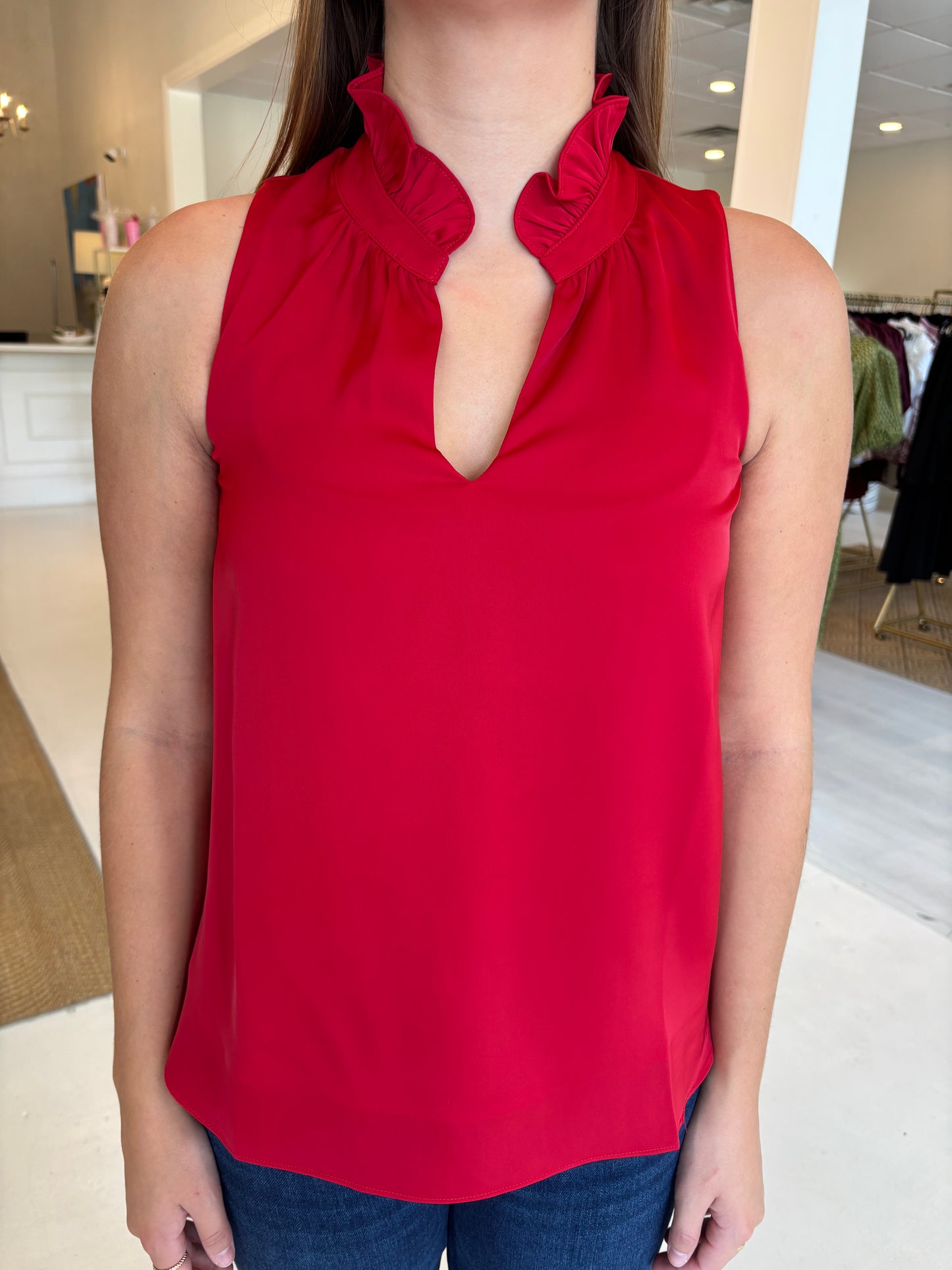 Jade Ruffles Neck Shell - Red