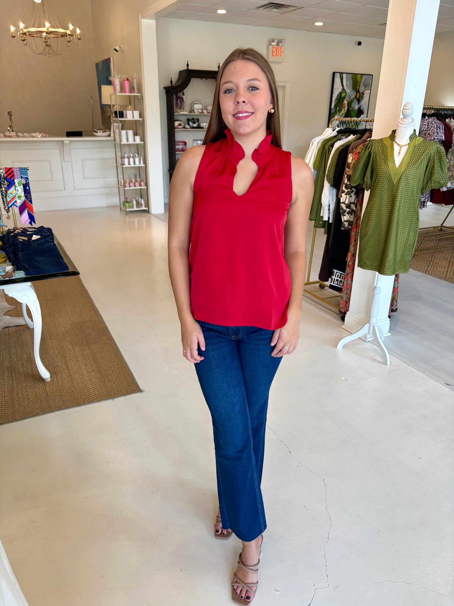 Jade Ruffles Neck Shell - Red