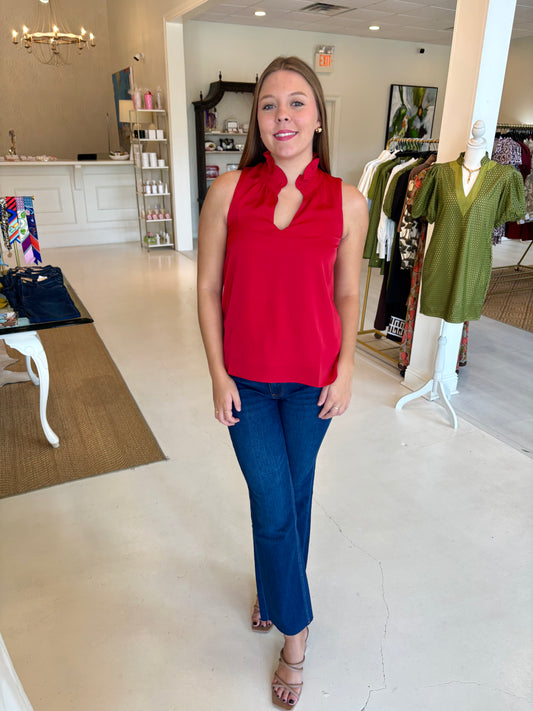 Jade Ruffles Neck Shell - Red