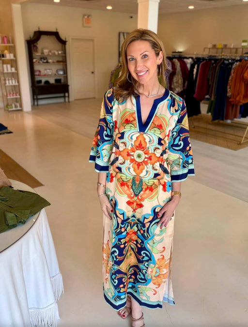 Jade Trimmed Maxi - Azure Medallion