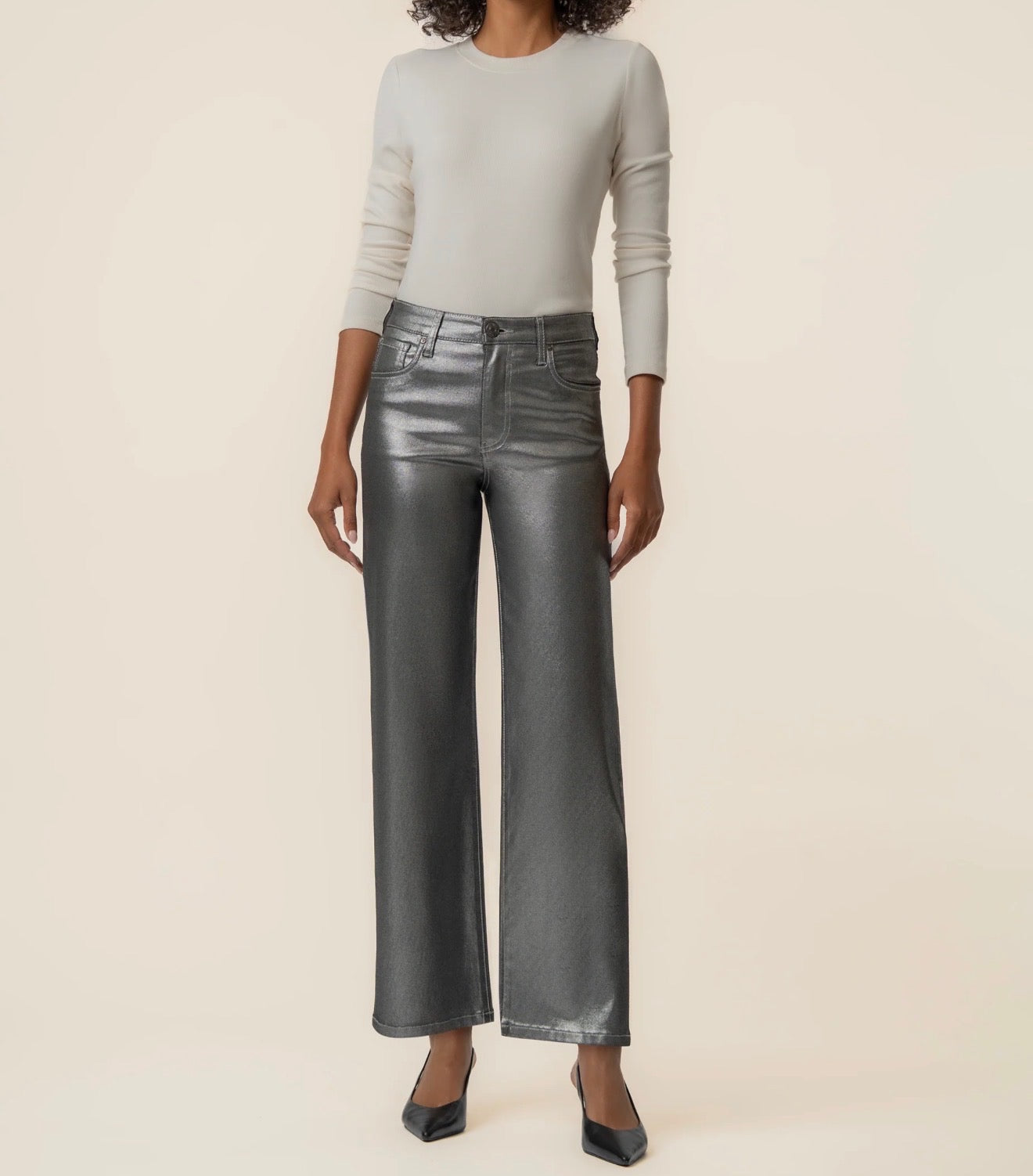 KUT Charlotte High Rise Wide Leg- Matte Silver