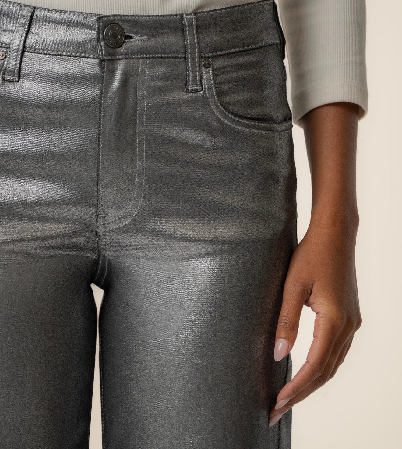 KUT Charlotte High Rise Wide Leg- Matte Silver