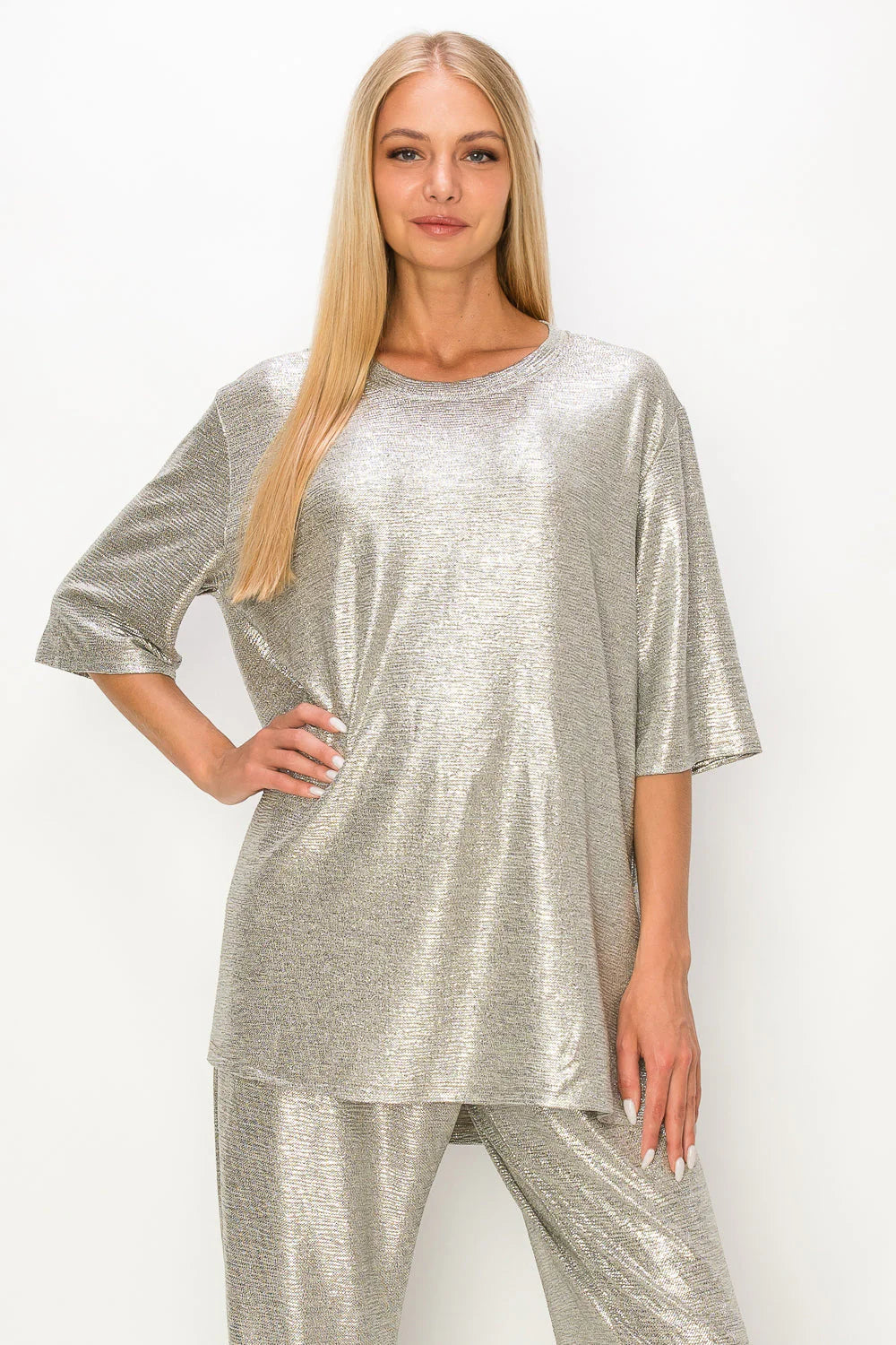 Joh Kathleen Stretch Shine Knit Top & Pant Set