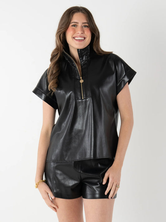 Emily McCarthy Poppy Pullover Black Faux leather
