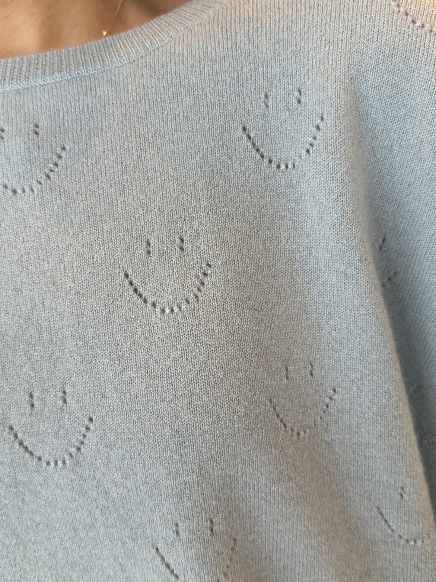 Stitch & Needly Drape Sleeve Pullover w/ Smile - Sky Blue