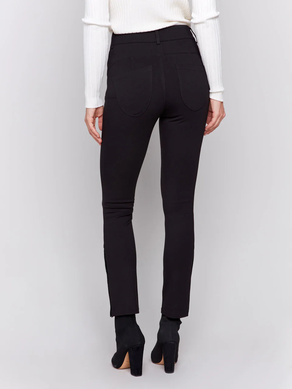 Charlie B Slim Ponte Pants with Pockets & Pleather Details