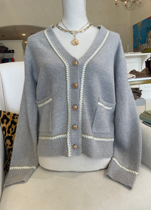 Paris trim cardigan - grey