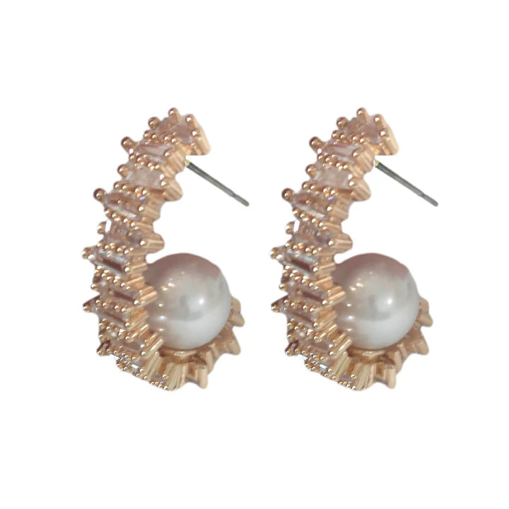 St. Armands White Crystal and Pearl Hoop Holiday Statement Earrings