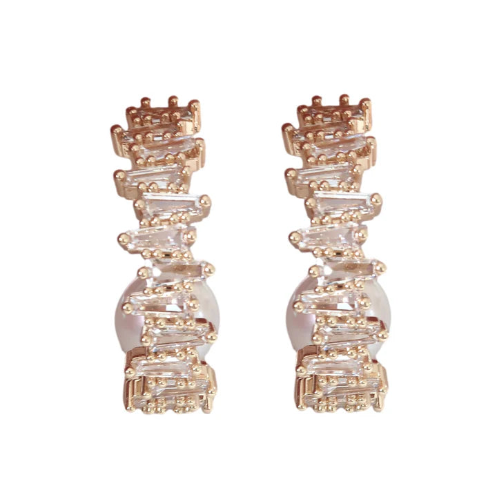 St. Armands White Crystal and Pearl Hoop Holiday Statement Earrings