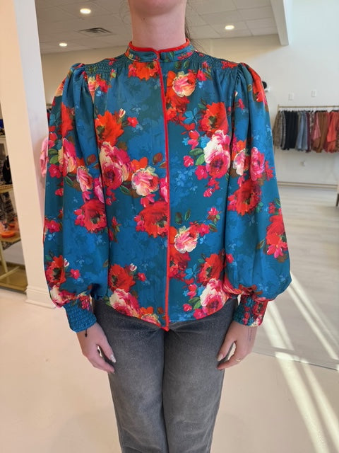 Elizabeth James Emily Top - Holiday Chintz Teal