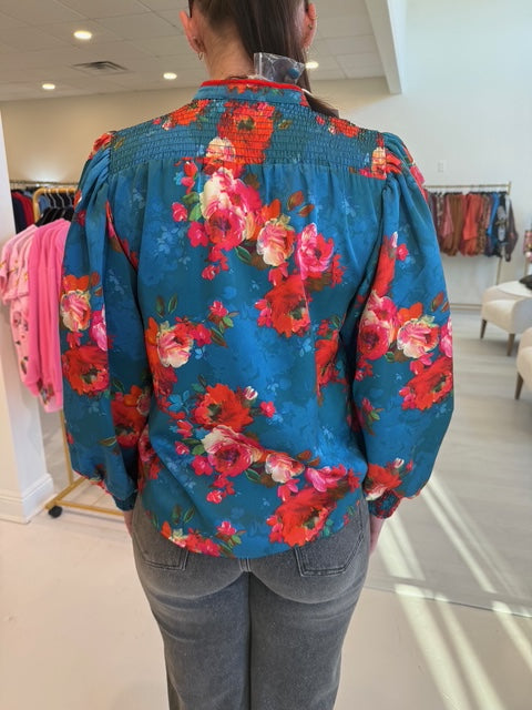 Elizabeth James Emily Top - Holiday Chintz Teal