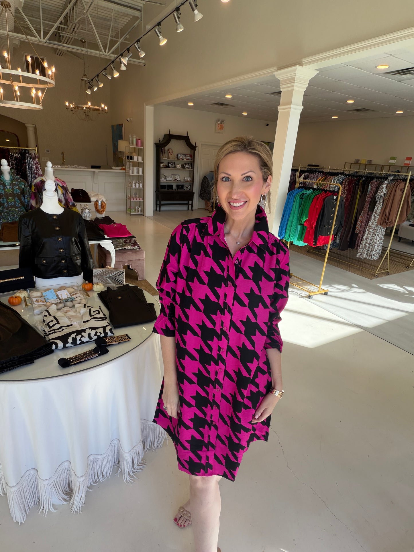 EAB Favorites Button Up Dress- Black & Pink
