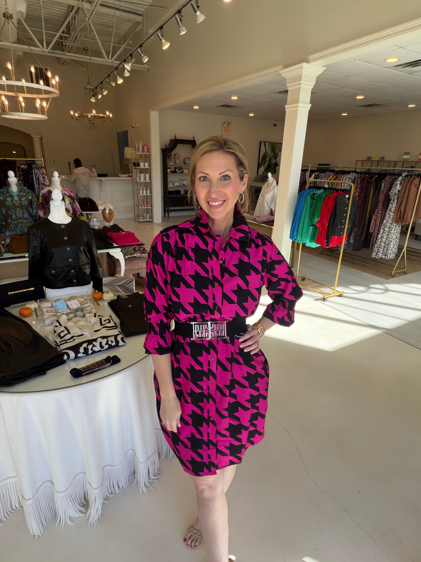EAB Favorites Button Up Dress- Black & Pink
