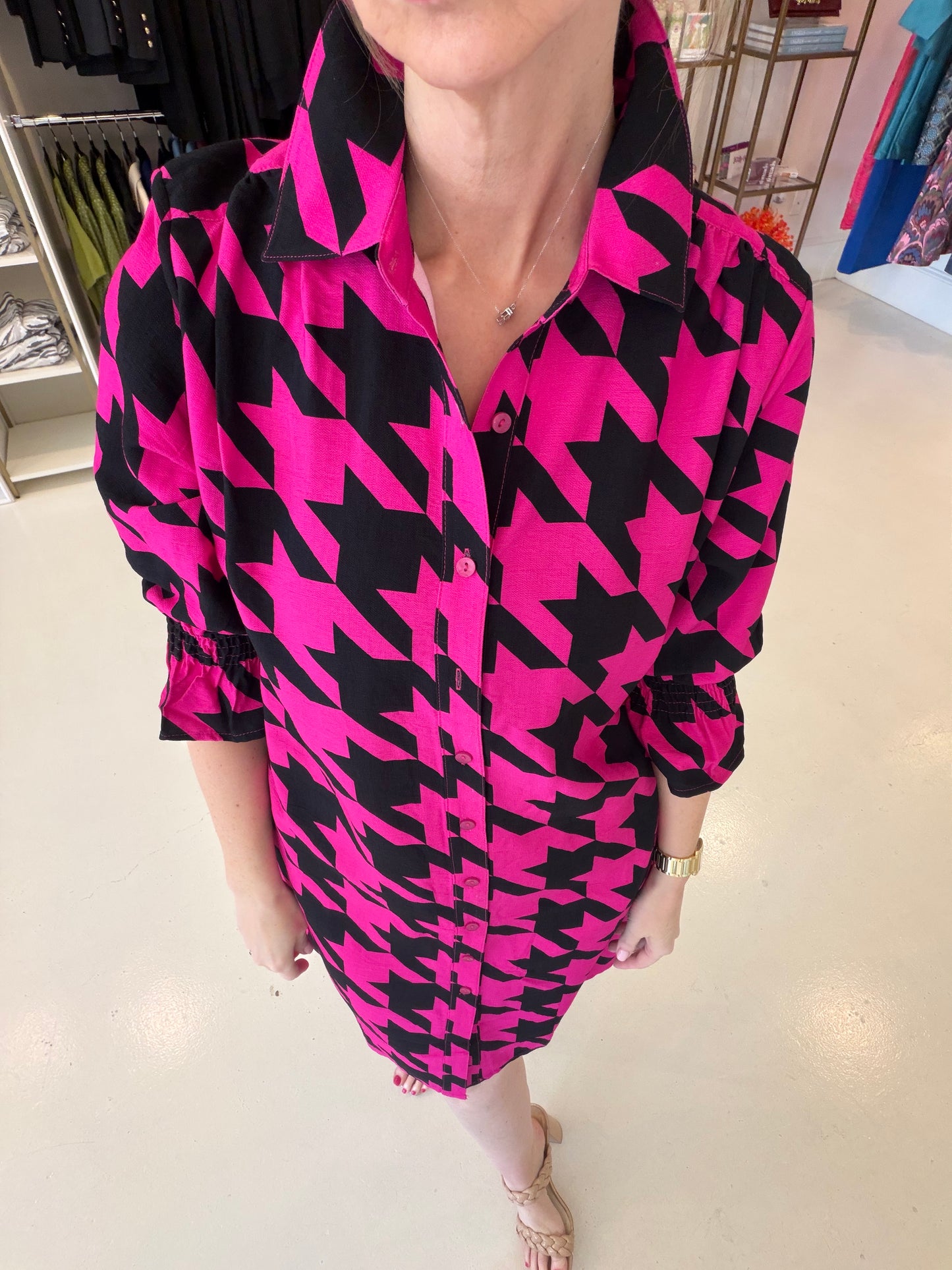 EAB Favorites Button Up Dress- Black & Pink