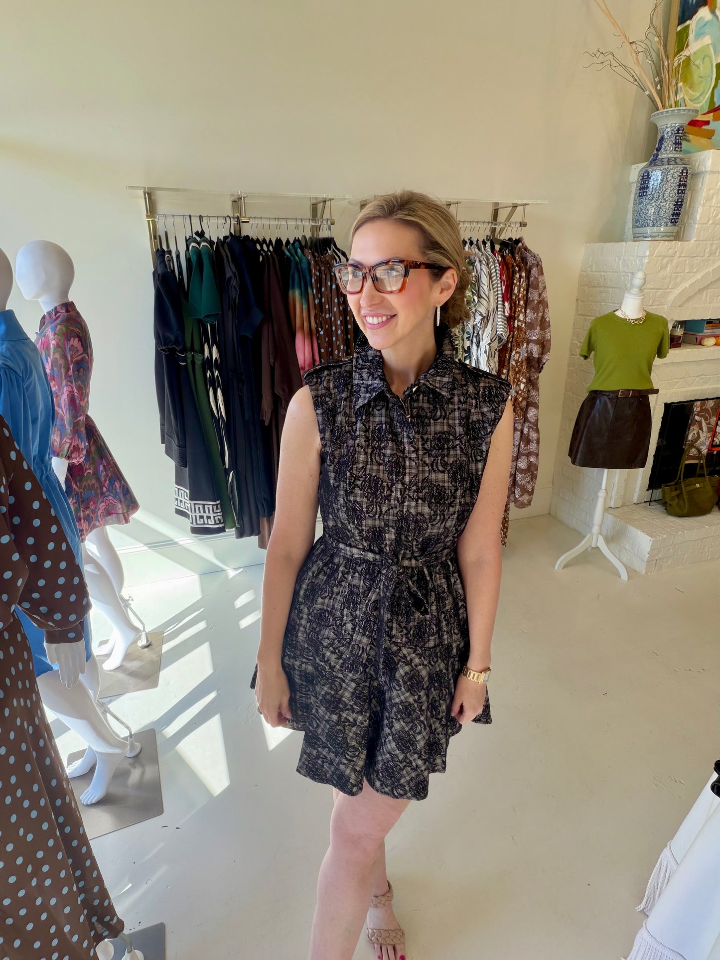 JoyJoy Fitted Button Flounced Dress- Lacey Rose