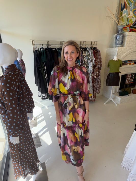 Jade Pleated Neck Maxi- Harvest Brush