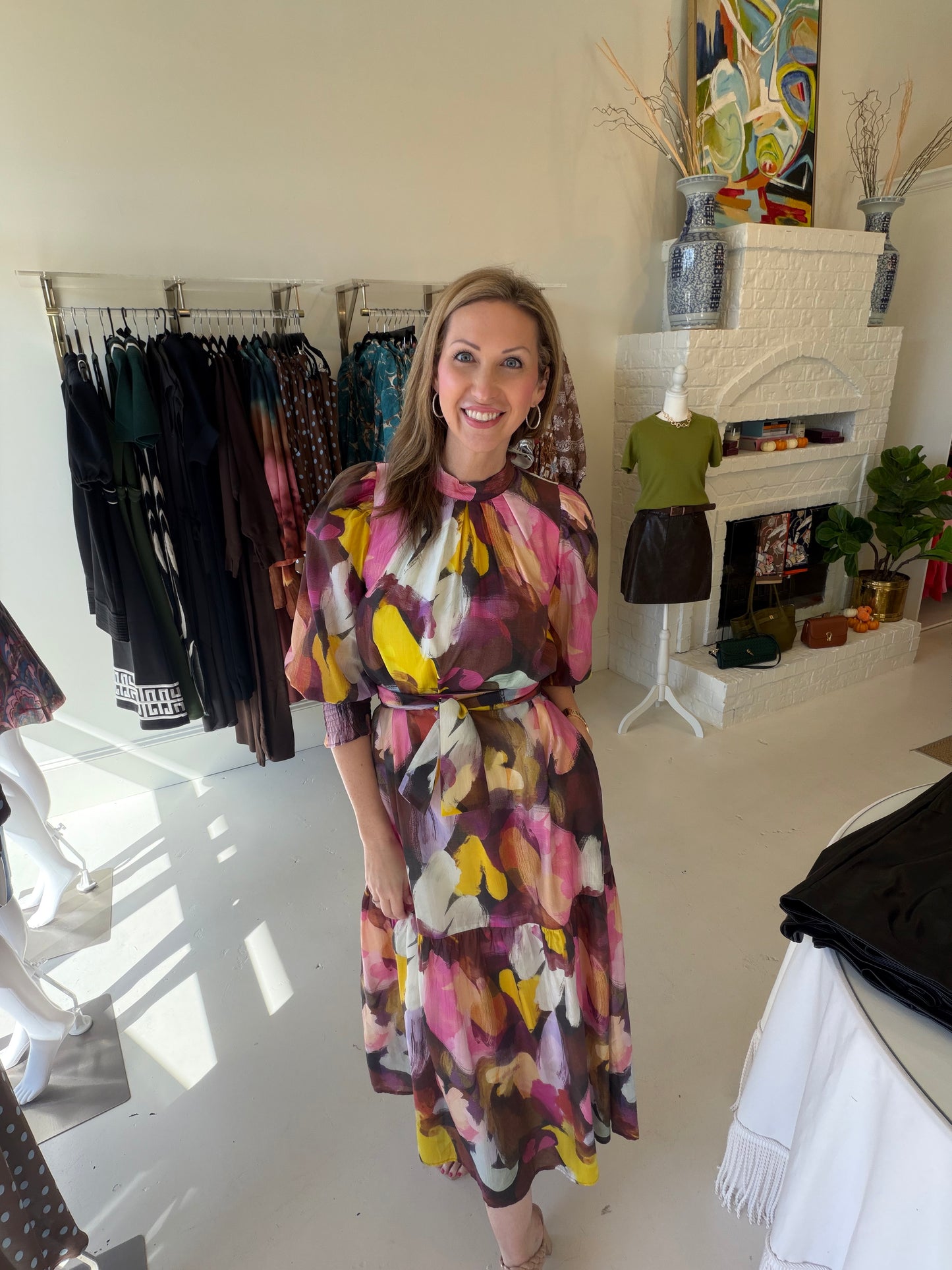 Jade Pleated Neck Maxi- Harvest Brush