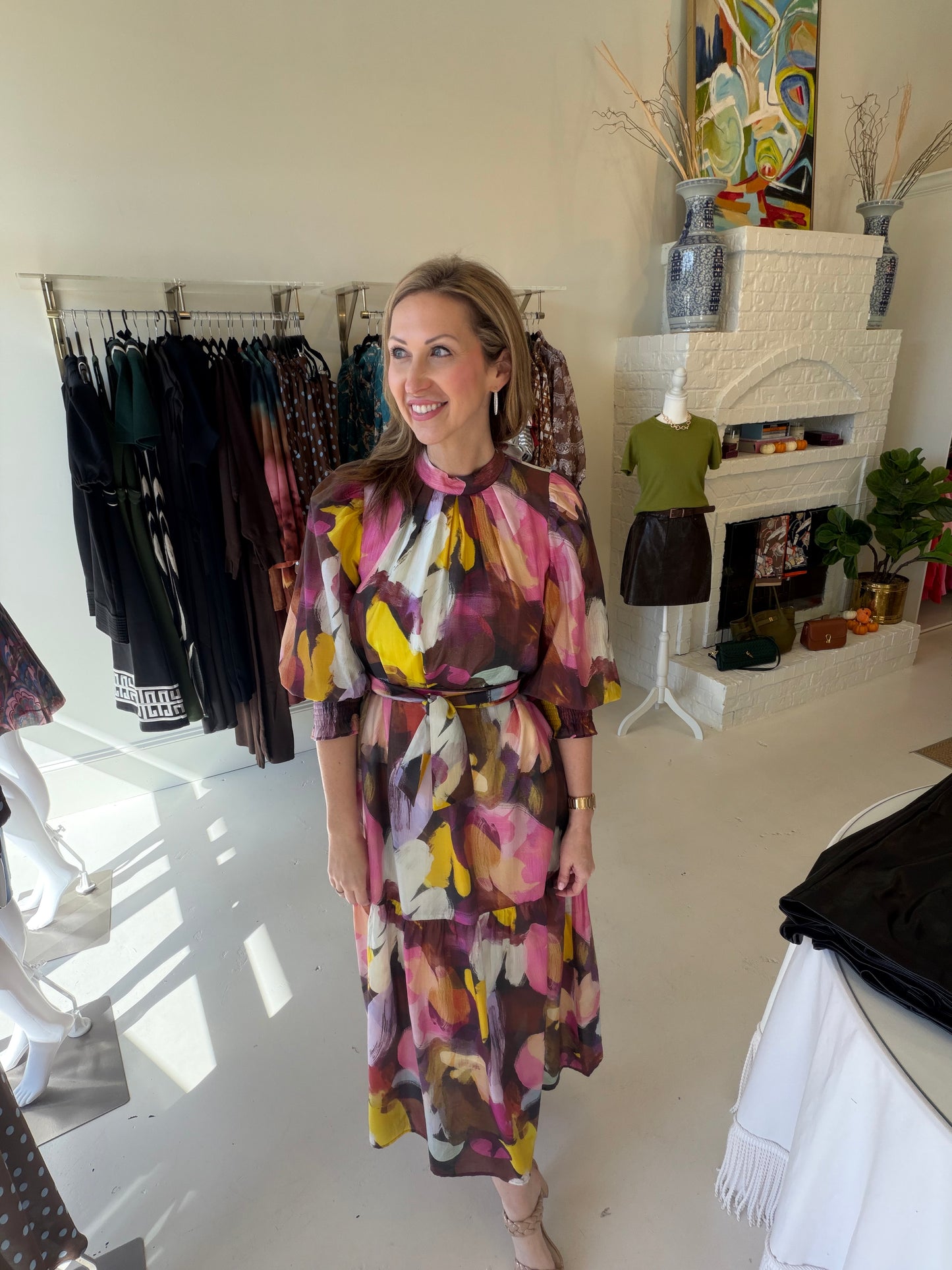 Jade Pleated Neck Maxi- Harvest Brush