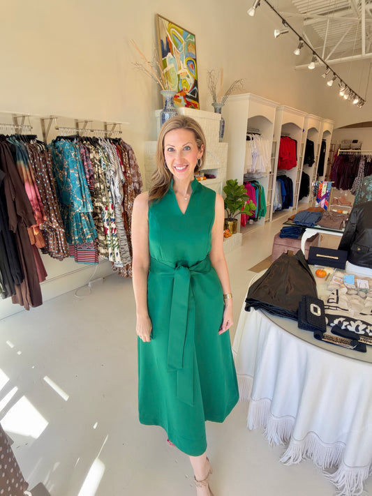 Jade Stand Collar Dress- Emerald