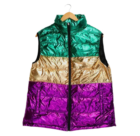 EAB Favorites Mardi Gras Color Block Puffer Vest