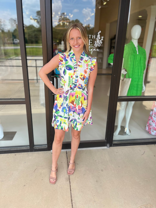 Joy Joy Mini Pleated Dress- Island Art