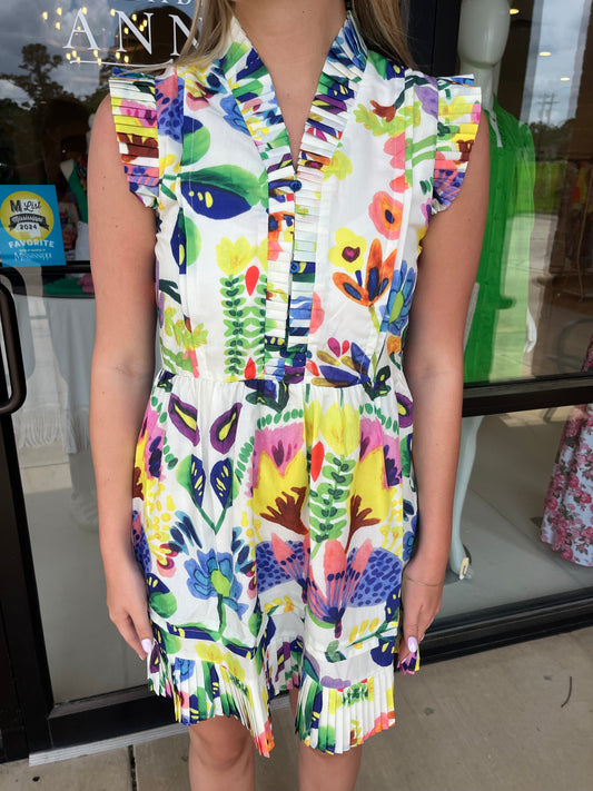Joy Joy Mini Pleated Dress- Island Art