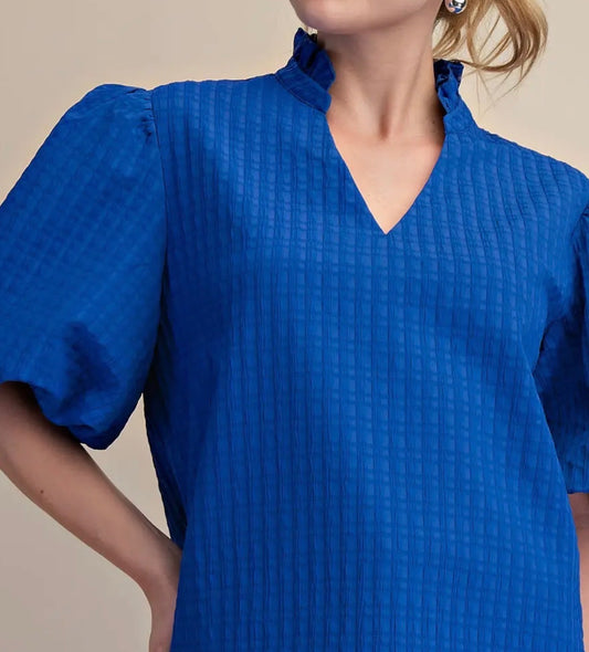 Royal Blue Puff Sleeve Textured Top