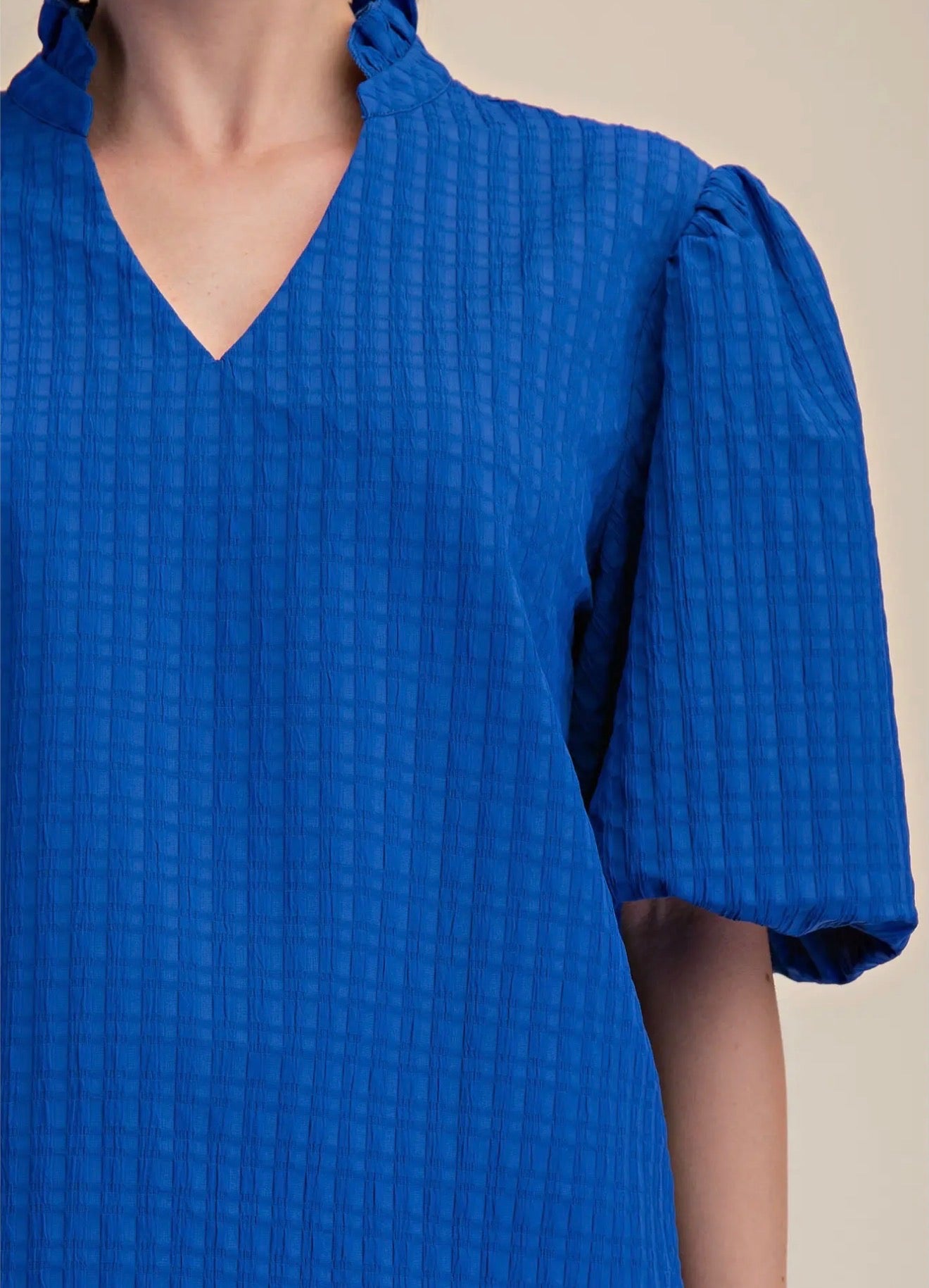 Royal Blue Puff Sleeve Textured Top