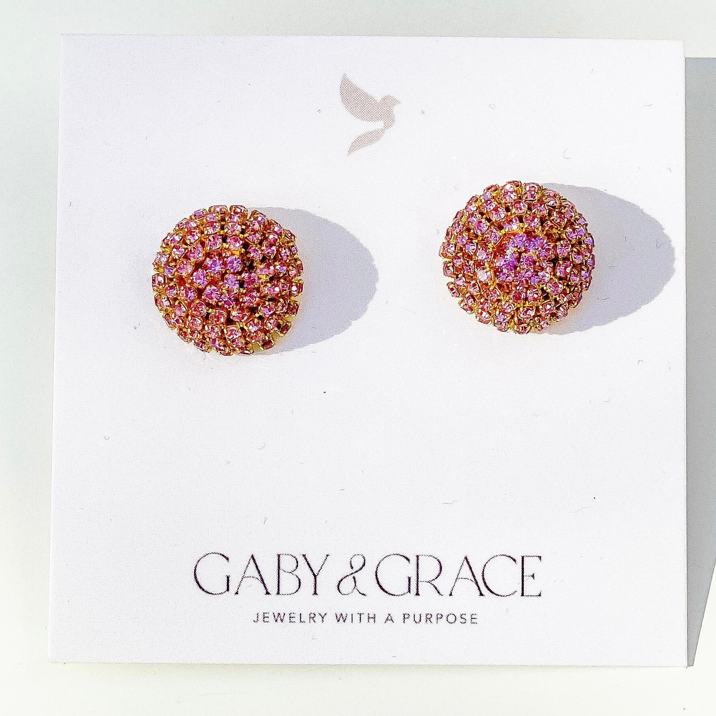 Gaby and Grace Pave Round Stud Earrings- Blush