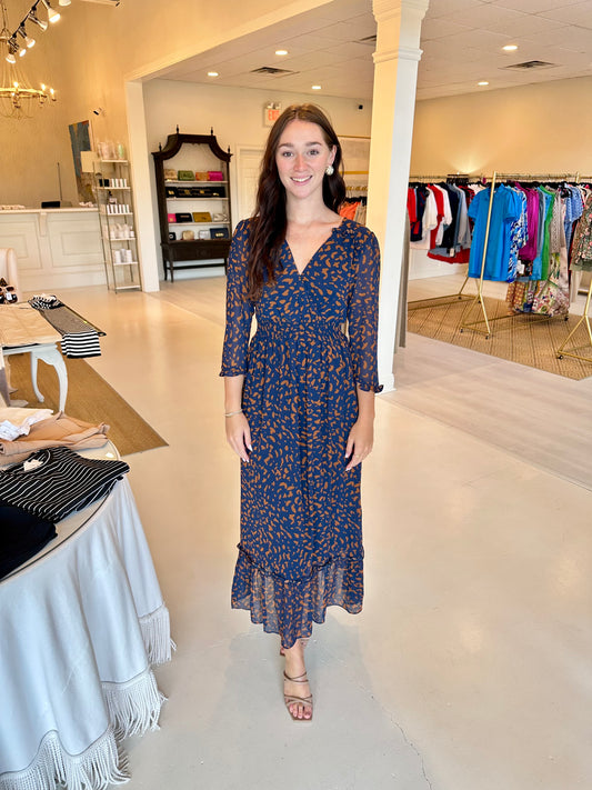 Navy and brown maxi dress