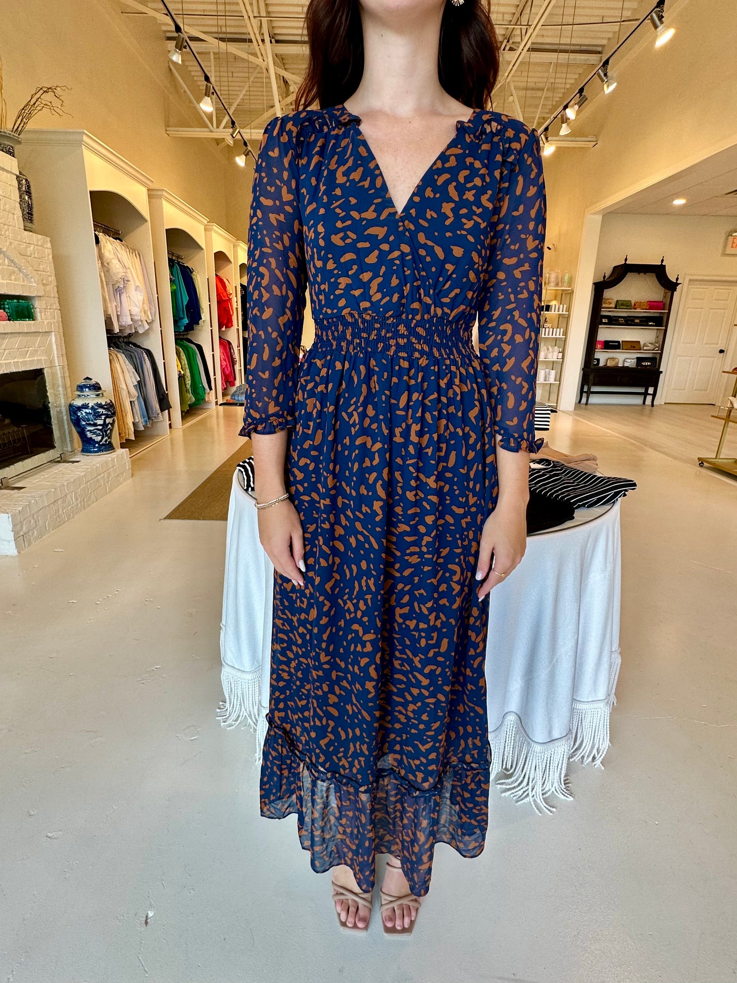 Navy and brown maxi dress