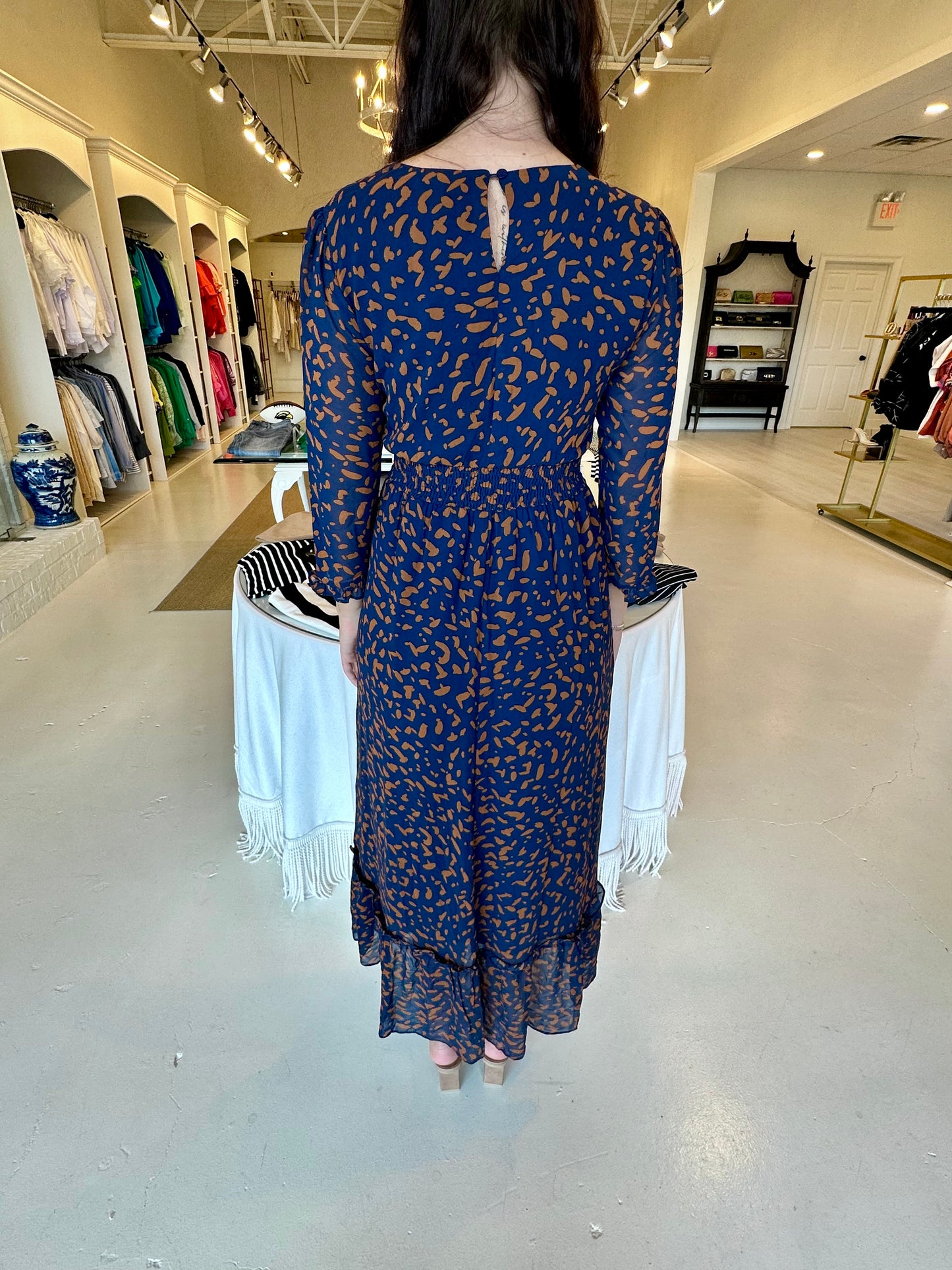 Navy and brown maxi dress