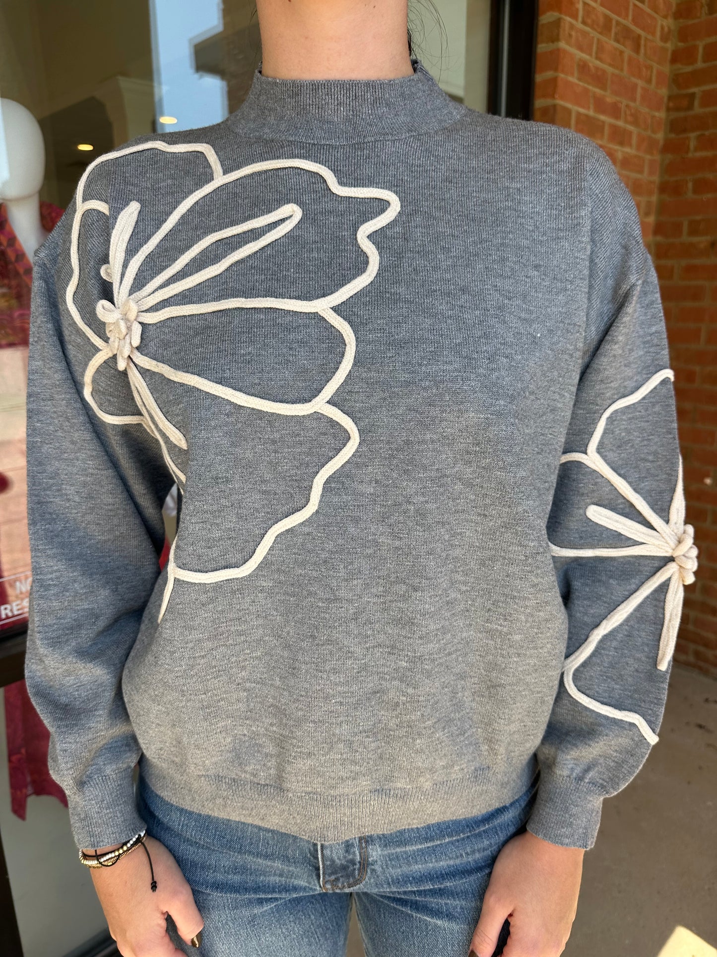 Esqualo Sweater with Flower Patch - Grey