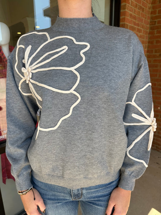 Esqualo Sweater with Flower Patch - Grey