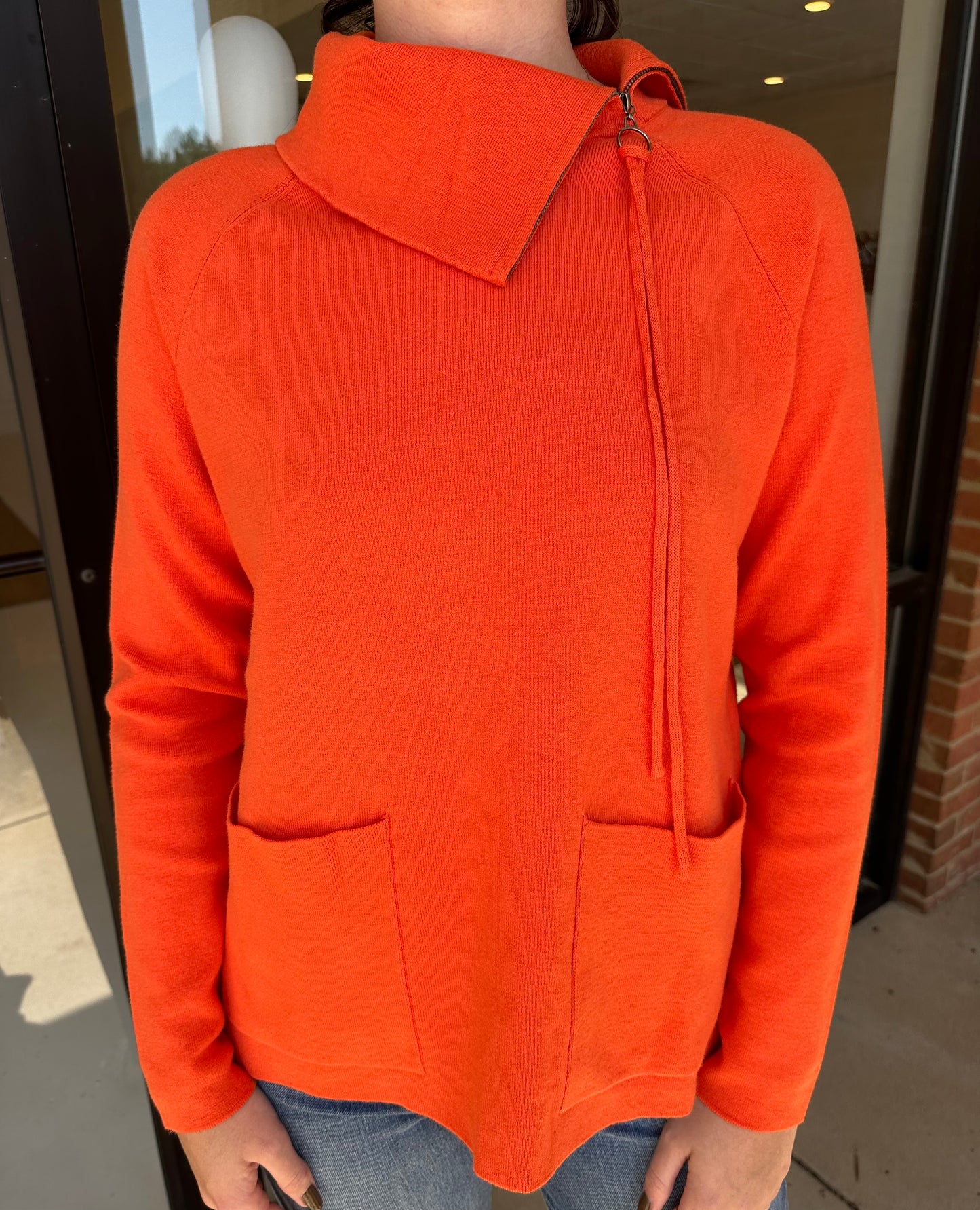 Renuar Orange Zip Neck Sweater