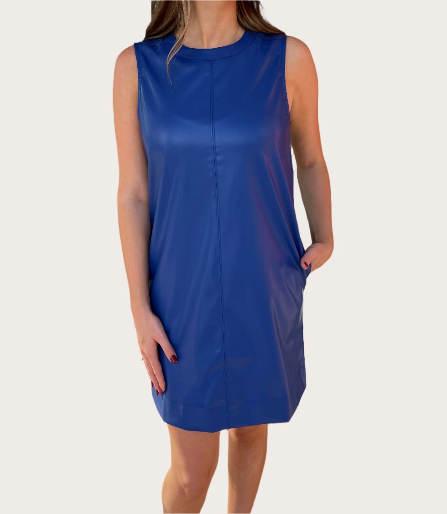 Joy Joy Sleeveless Pleather Dress- Royal Blue