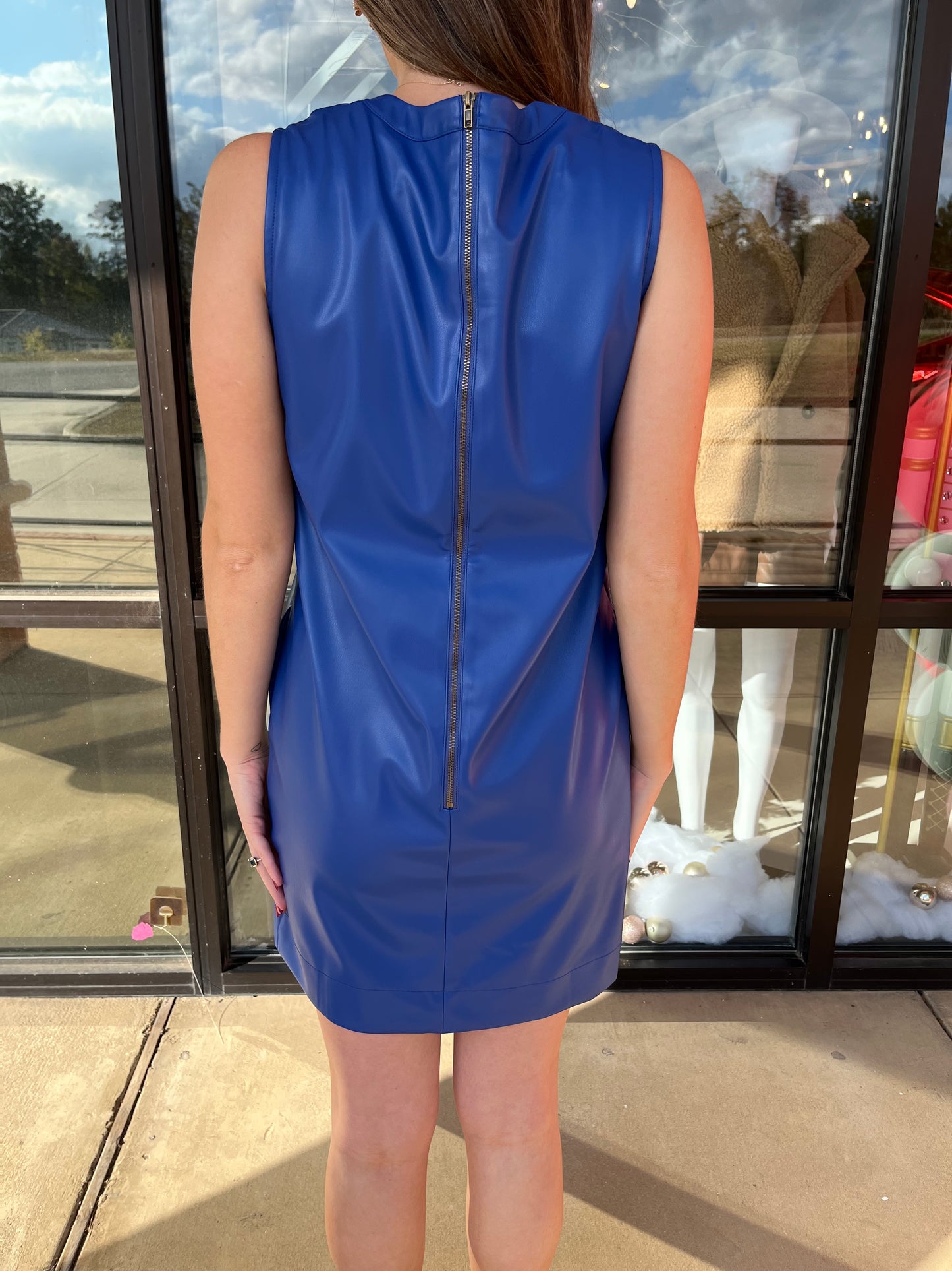 Joy Joy Sleeveless Pleather Dress- Royal Blue