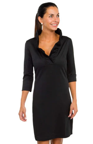 Gretchen Scott Jersey Ruffneck Dress - Black/Pink