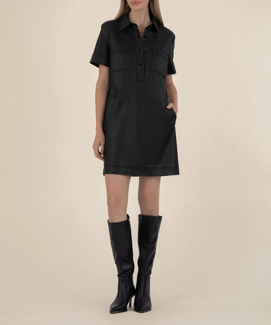 KUT Tatiana Dress - Black Faux Leather