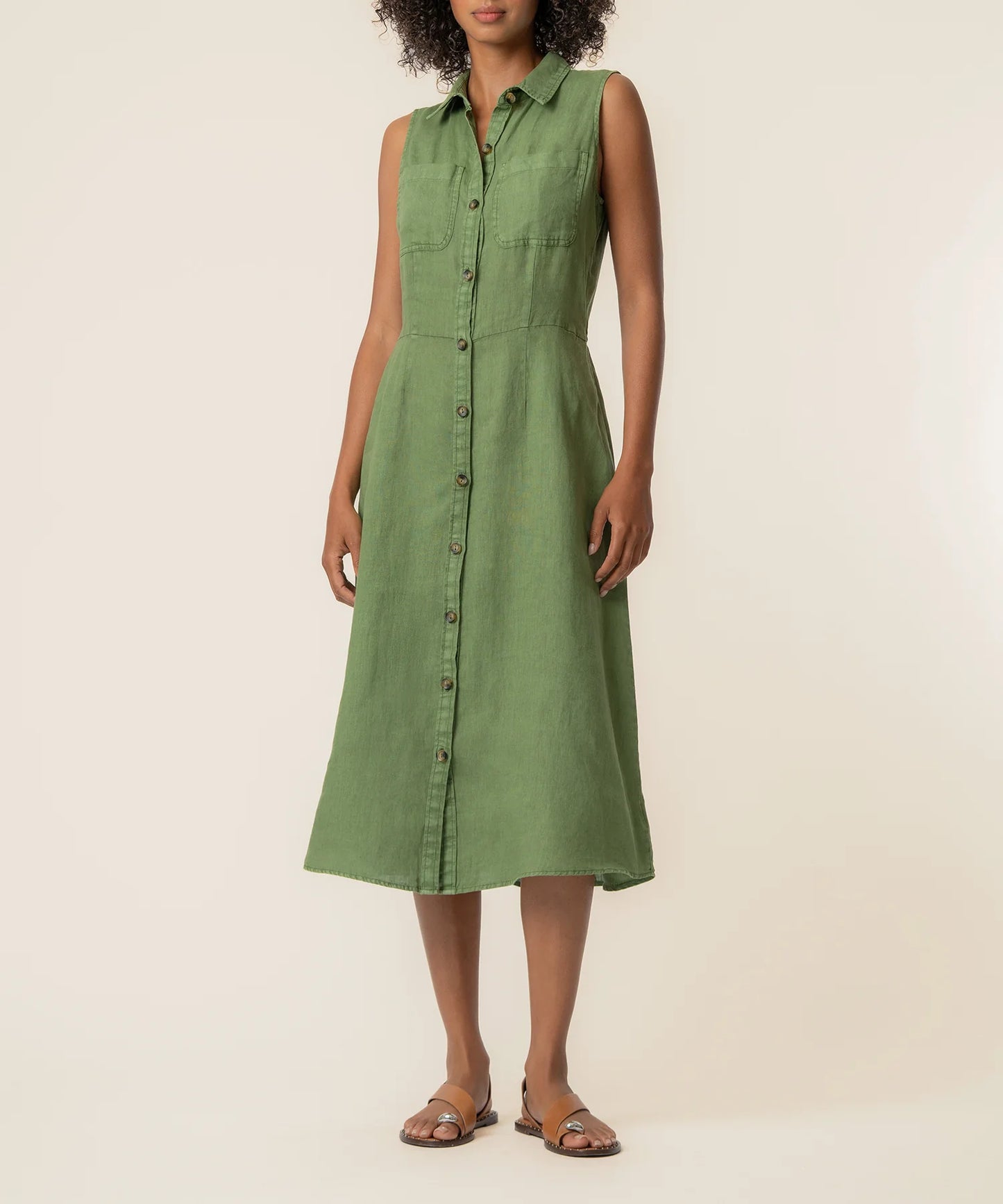 KUT Bowie Linen Dress - Olive